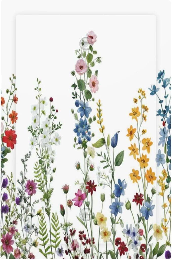 Decorative Light Switch Cover Colorful Wildflowers Plants Flowers on White Background Wall Plate Cover 1 Gang Blank No Device Outlet Covers Electrical Switchplate for Bathroom Home Decor