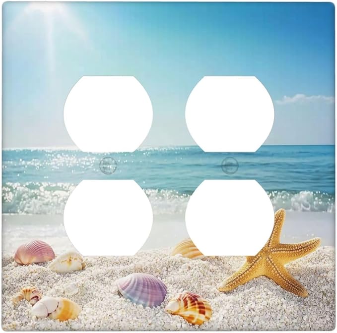 Outlet Covers Summer Beach Colorful Seashell Starfish 2 Gang Double Duplex Decorative Light Switch Covers Electrical Wallplates Socket Faceplate For Kids Room Nursery Decor