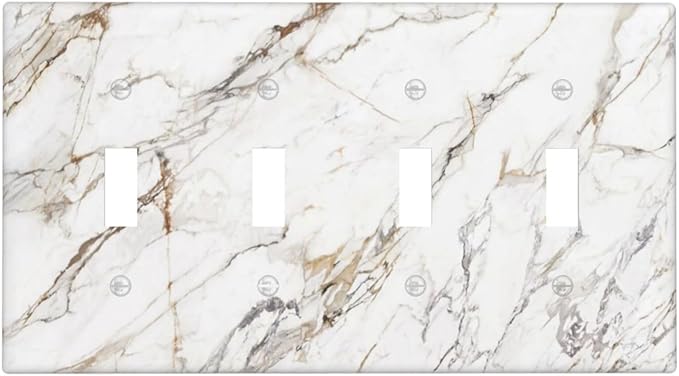 Light Switch Cover Plate White Brown Marble Abstract Modern Luxury 4 Gang Quad Toggle Decorative Switch Plates Wall Panels Electrical Wall Plates Faceplate for Bathroom Kitchen Decor