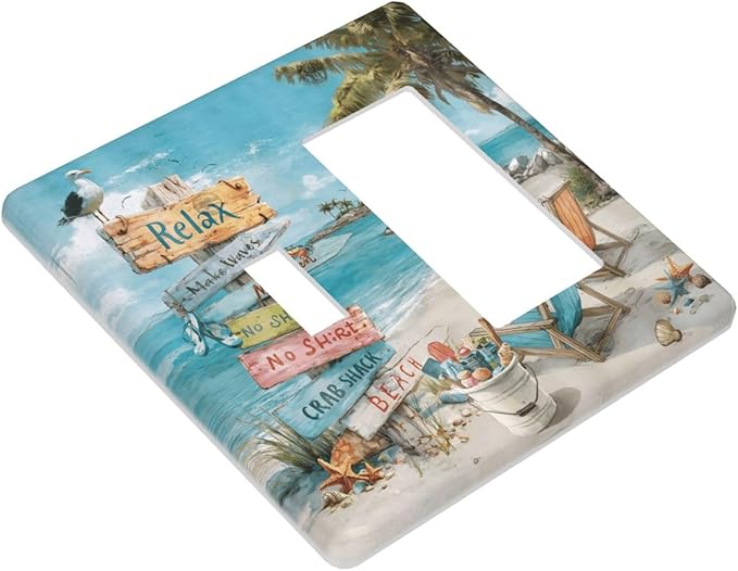 Ocean Beach Tropical Palm Tree Coastal Seaside Outlet Covers 1 Toggle 1 Rocker Combination Decorative Wall Plate Electrical Switch Plates Light Switch Cover Plate for Kids Room Living Room Decor