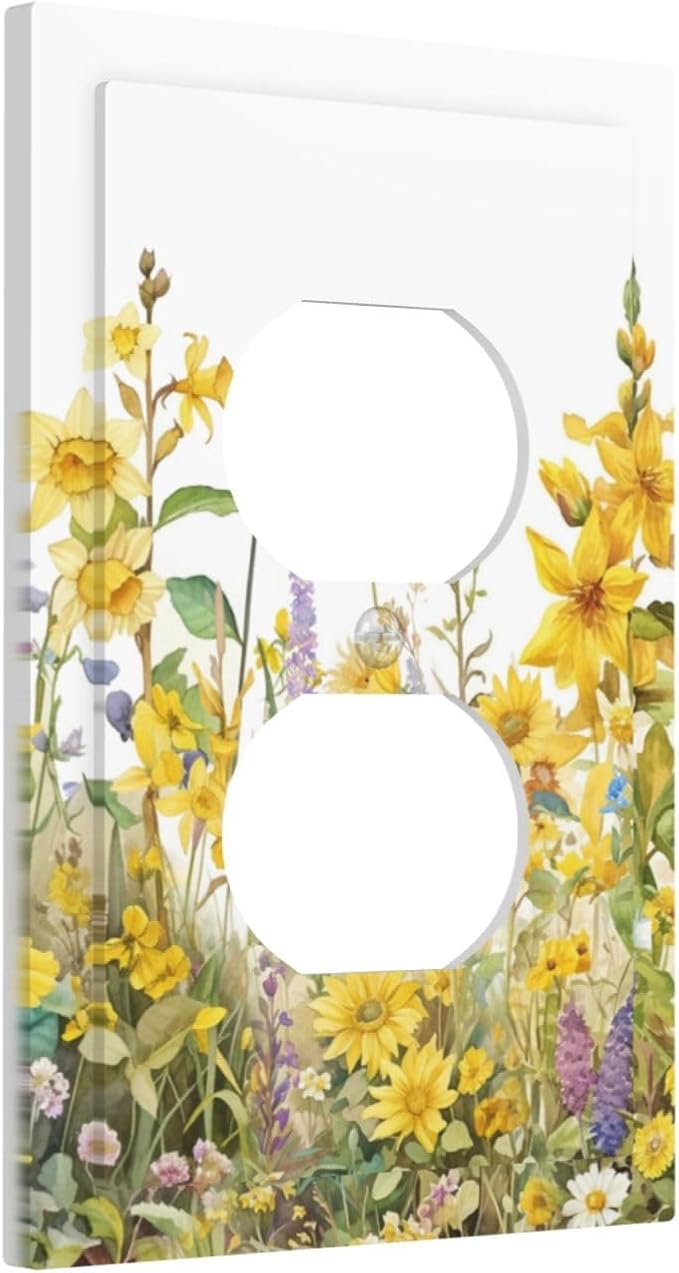 Wildflowers Sunflower Lavender Daisy Floral Outlet Covers 1 Gang Duplex Light Switch Cover Decorative Switch Plates Electrical Receptacle Faceplate Wall Plate for Bedroom Living Room Decor