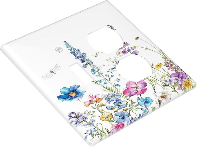 Wallplates Boho Colorful Flowers Plants And Dragonflies 1 Toggle 1 Duplex Switch Plate Electrical GFCI Faceplate Decorative Light Switch Covers for Bedroom living Room Decor