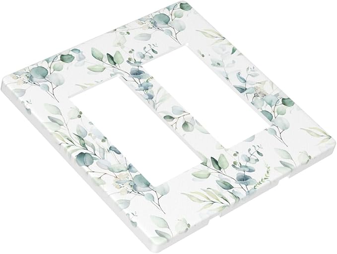 Green Eucalyptus Leaf 2 Gang Double GFCI Rocker Rocker/Decorator Light Switch Cover Decorative Outlet Wall Plate Electrical Faceplate Screwless