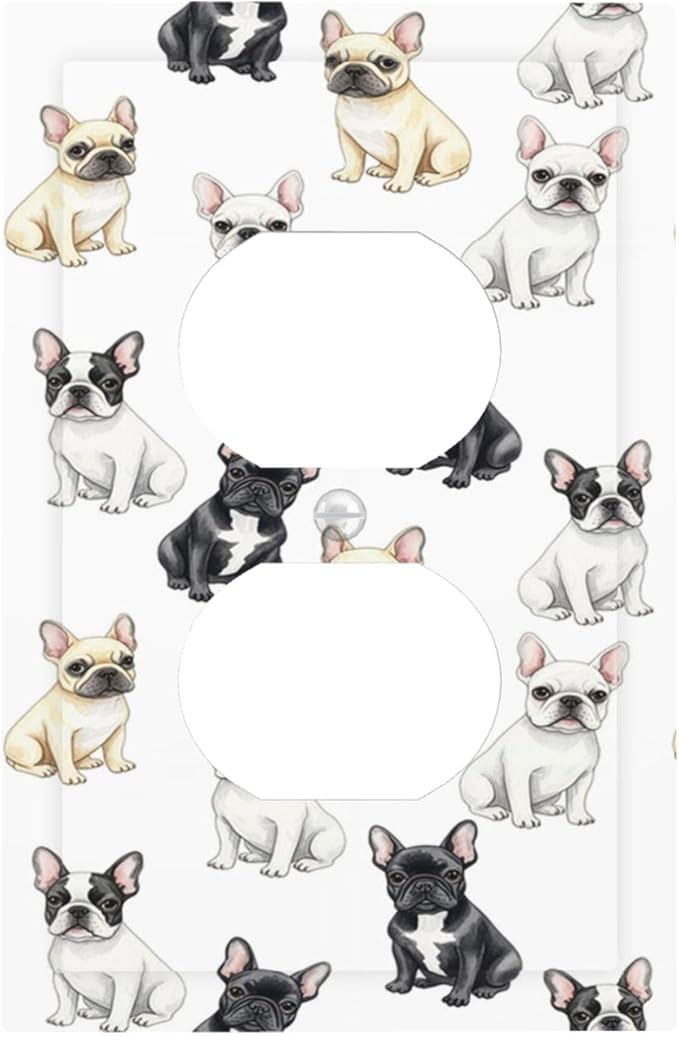 French Bulldog Watercolor Duplex Wall Plate - 1-Gang Standard US Size Playful Frenchie Puppy Outlet Covers, Chic Pattern for Pet Owners Decor