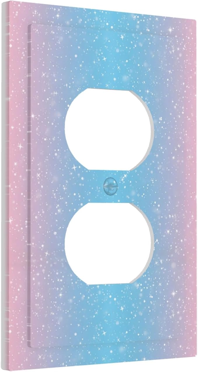 Pastel Galaxy Duplex Wall Plate - 1-Gang Standard US Size Pink & Blue Sparkle Outlet Covers, Dreamy Pastel Stars for Girls Room Decor