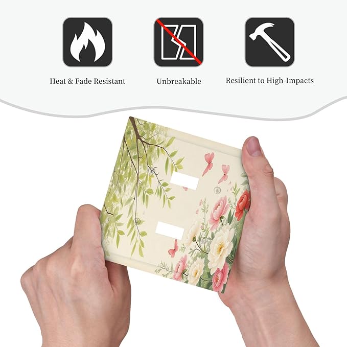 Decorative Switch Plates Garden Flowers Green Leaves And Butterflies 2 Gang Double Toggle Wall Plate Outlet Light Switch Cover Electrical Faceplate for Bedroom Cabin Decor