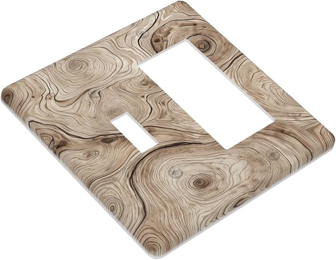 Tree Annual Rings Burl Texture Brown Wood Grain Print Outlet Covers 1 Toggle 1 Rocker Combination Decorative Wall Plate Electrical Switch Plates Light Switch Cover Plate for Farmhouse Bedroom Decor