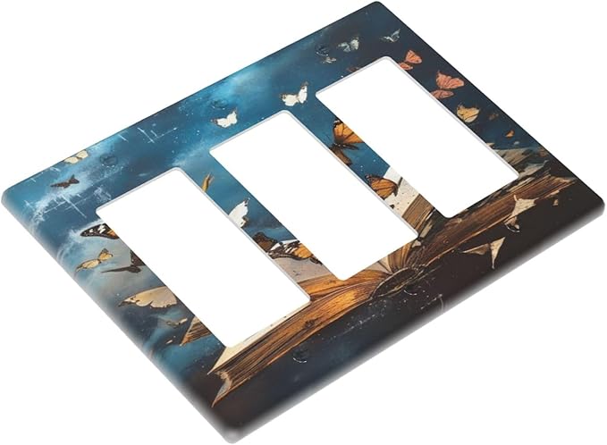 Decorative Art Light Switch Covers Butterflies from the Book 3 Gang Triple Rocker Outlet Switch plate GFCI Faceplate GFCI for Home Decor