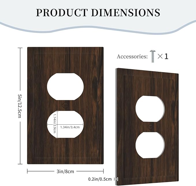Outlet Covers Dark Brown Wood Grain Rustic Country Wooden 1 Gang Duplex Light Switch Cover Plate Decorative Wall Plates Socket Cover Electrical Switchplate for Farmhouse Home Decor