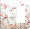 Boho Floral Watercolor Pink Wildflower Butterfly Outlet Covers 1 Toggle 1 Rocker Combination Decorative Wall Plate Electrical Switch Plates Light Switch Cover Plate for Bedroom Living Room Decor