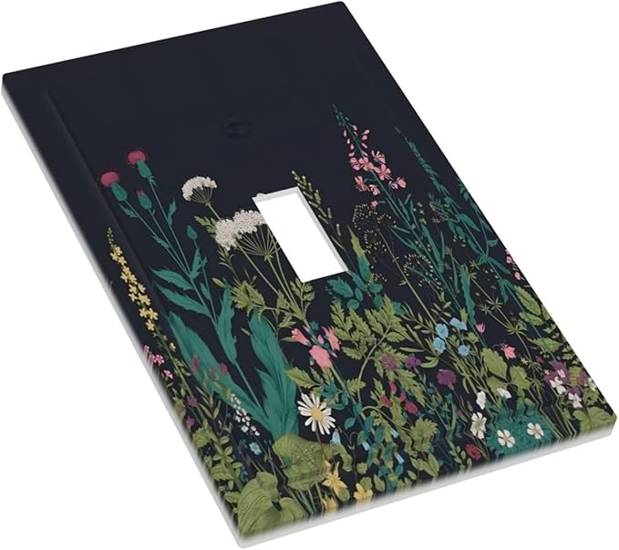 Boho Garden Flowers Weeds Floral Wildflowers Decorative Light Switch Cover 1 Gang Single Toggle Device Electrical Faceplate Switchplates Decorator Outlet Wall Plate for Bedroom Living Room Decor