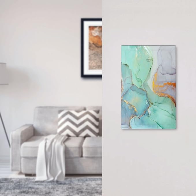 Teal Green Marble 1 Gang Light Switch Cover No Decive Blank Wall Plate Decorative for Teen Kids Boys Bathroom Home Bedroom Art Panel Decorate 5" x 3
