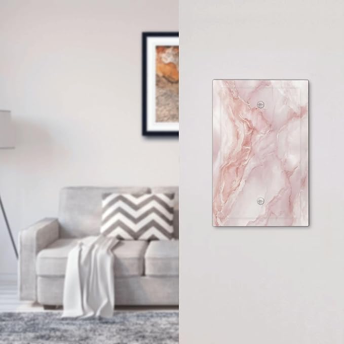 Light Switch Cover Plate Pinkish-White Marble Abstract Luxury Elegant 1 Gang Blank No Device Decorative Outlet Covers Electrical Wall Plate Switchplate for Bathroom Home Decor