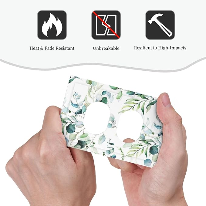Green Olive Sage Eucalyptus Leaves 1 Gang Receptacle Wall Plate Duplex Outlet Covers Decorative Single Device Switchplate Face Wallplate Bedroom Decorate