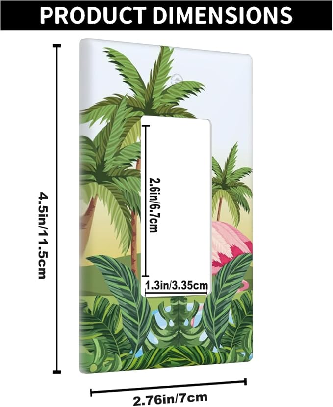 Beach Flamingo Single Rocker Wall Plate Summer Palm Tree Banana Monstera Leaf Tropical Plant Decorator Rocker Switch Plate Decorative 1 Gang Lightswitch Cover Home & Office