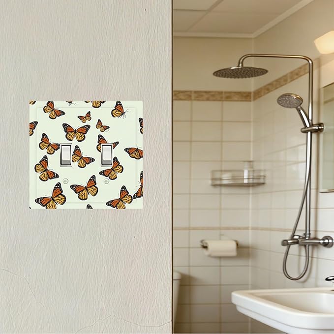 Monarch Butterfly Double Toggle Switch Cover - 2-Gang Standard US Size Butterfly Migration Light Switch Covers, Vibrant Orange Whimsical Garden for Girls Room
