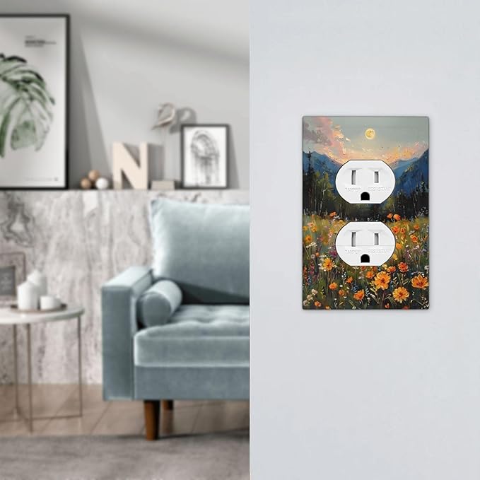 Sunset Wild Flower Field Floral Nature Landscape Outlet Covers 1 Gang Duplex Light Switch Cover Decorative Switch Plates Electrical Receptacle Faceplate Wall Plate for Farmhouse Bedroom Decor