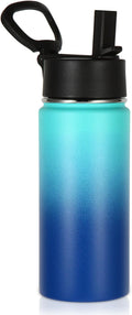 Volhoply Kids Insulated Water Bottle with Straw,16oz Stainless Steel Cold Water Bottles for School,BPA-Free Metal Wide Mouth Cups with Handle,Reusable Double Wall Vacuum Sport Flask(Green Blue,1)