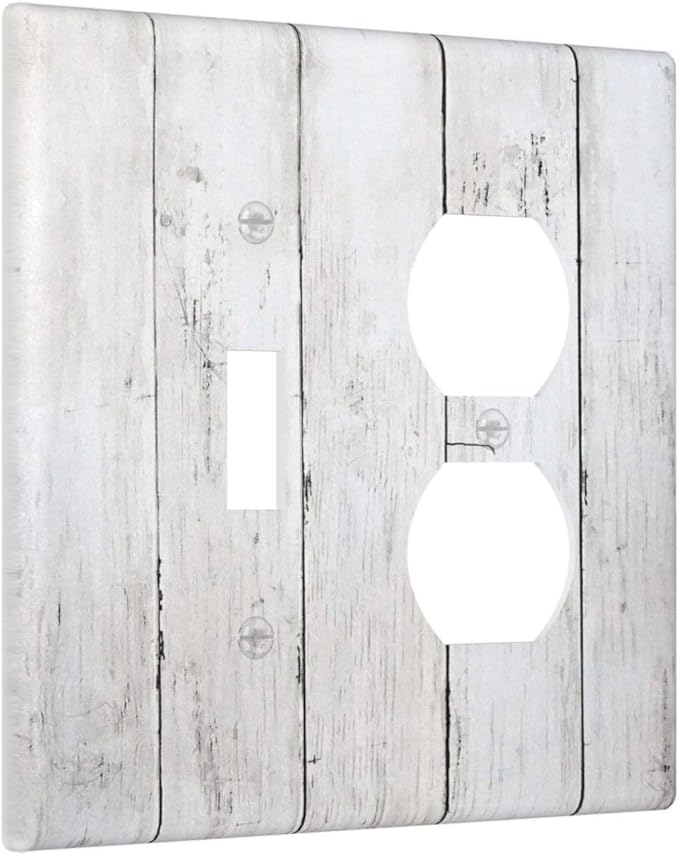 Modern Rustic Wood White Oak Print Wallplates 1 Toggle 1 Duplex Switch Plate Electrical GFCI Faceplate Decorative Light Switch Covers for Farmhouse Home Decor