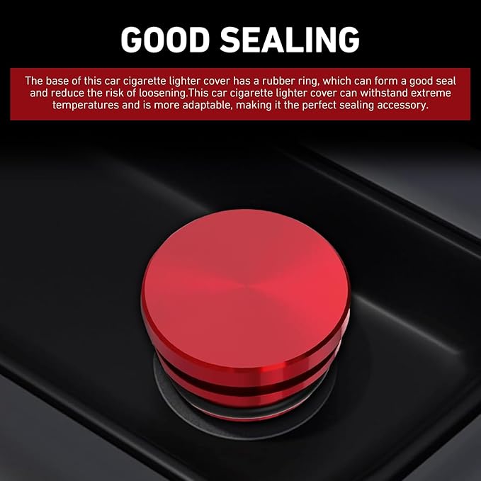 WZP Cigarette Lighter Plug Cover, Aluminum Cigarette Lighter Socket Cover Cap, Dustproof Waterproof Plug Covers Replacement, Universal for Car Power Port Outlet with Standard 12V Power Source (Red)