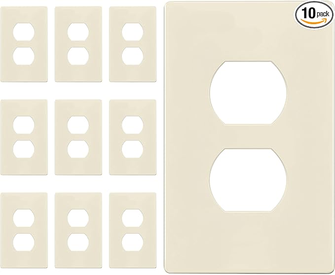 ENERLITES Duplex Outlet Receptacle Cover, Screwless Wall Plate, Standard Size, 1-Gang 4.68" x 2.93", Unbreakable Polycarbonate Thermoplastic, UL Listed, SI8821-LA-10PCS, Light Almond, 10 pack