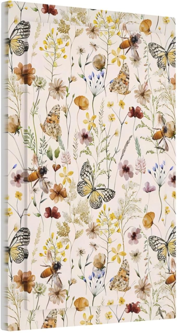 Vintage Butterflies Single Blank Wall Plates Decorative Colorful Wildflower No Device Faceplate Cute Bees Light Switch Cover Art Panel Beige Flower Leaves Dimmer Decor for Bedroom Kidroom Bathroom