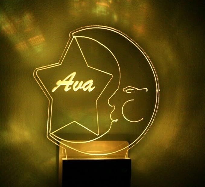 Night Light Multi Color Personalized LED Plug-in, Ultra-Slim Touch Night Light Smart Dusk to Dawn Sensor, Kids Children's Bedroom Kitchen Bathroom Hallway Play Room Variations (Moon and Star)