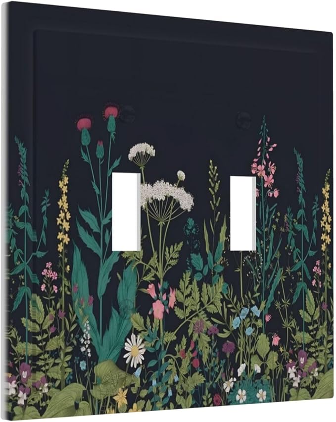 Boho Garden Flowers Weeds Floral Wildflowers Decorative Switch Plates 2 Gang Double Toggle Outlet Light Switch Cover Wall Plate Electrical Faceplate for Bedroom Living Room Decor