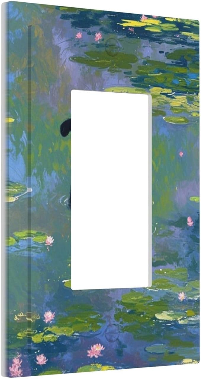Light Switch Cover Plate Cute Black Cat Water Lily Pond Watercolor 1 Gang Outlet Covers Single Rocker Decorative Switch plates Electrical Wall Plates GFCI Receptacle for Kids Room Nursery