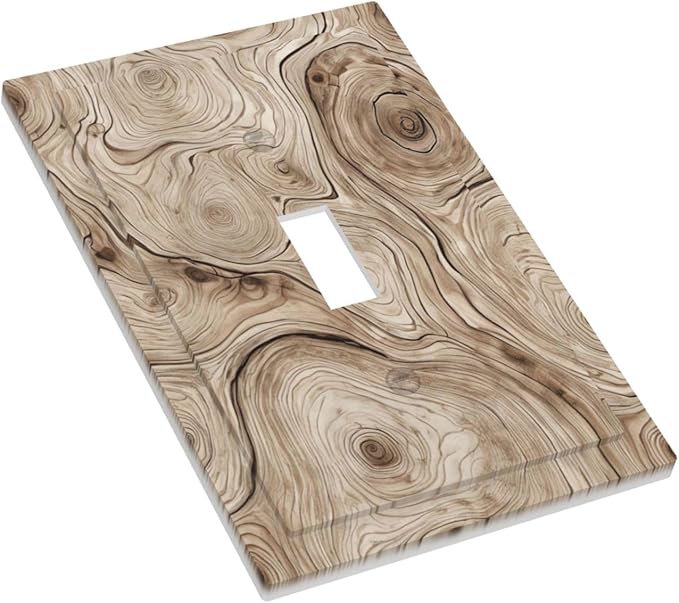 Tree Annual Rings Burl Texture Brown Wood Grain Print Decorative Light Switch Cover 1 Gang Single Toggle Device Electrical Faceplate Switchplates Decorator Outlet Wall Plate for Farmhouse Bedroom Home