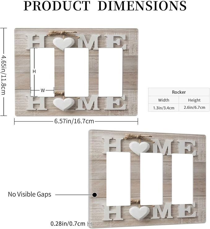 Farm Country Sweet Home Wood Print Triple Decorator/GFCI Outlet Light Switch Cover 3 Gang Rocker Wallplate Family Sign Wooden Letter Decor Decorative Electrical Faceplate Switchplate Dimmer Screwless