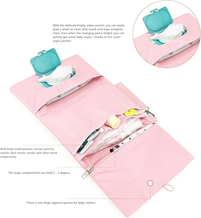 MOMIGO Baby Diaper Bag Organizer Pouches - Waterproof Pod Foldable Diaper Organizer Set, Cute Bear Bag Gift for Baby Shower (Pink)