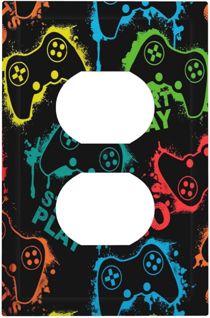 Gaming Hippie Gamer Modern Gamepad Colorful Graffiti Outlet Covers 1 Gang Duplex Light Switch Cover Decorative Switch Plates Electrical Receptacle Faceplate Wall Plate for Kids Room Nursery Decor