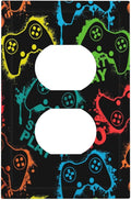 Gaming Hippie Gamer Modern Gamepad Colorful Graffiti Outlet Covers 1 Gang Duplex Light Switch Cover Decorative Switch Plates Electrical Receptacle Faceplate Wall Plate for Kids Room Nursery Decor