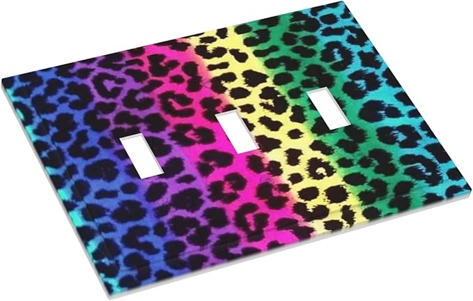 Hot Pink Leopard Print 3 Gang Triple Toggle Light Switch Wall Plate Cover Decorative Electrical Faceplate For Rainbow Colorful Leopard Girls Boys Home Bedroom Decorate Large Size 6.7" x 4.8