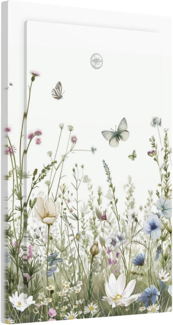Colorful Wildflowers Daisy Plant Butterfly Floral Light Switch Cover Plate 1 Gang No Device Blank Electrical Wall Plates Faceplate Decorative Switch Plate for Bed Room Living Room Decor