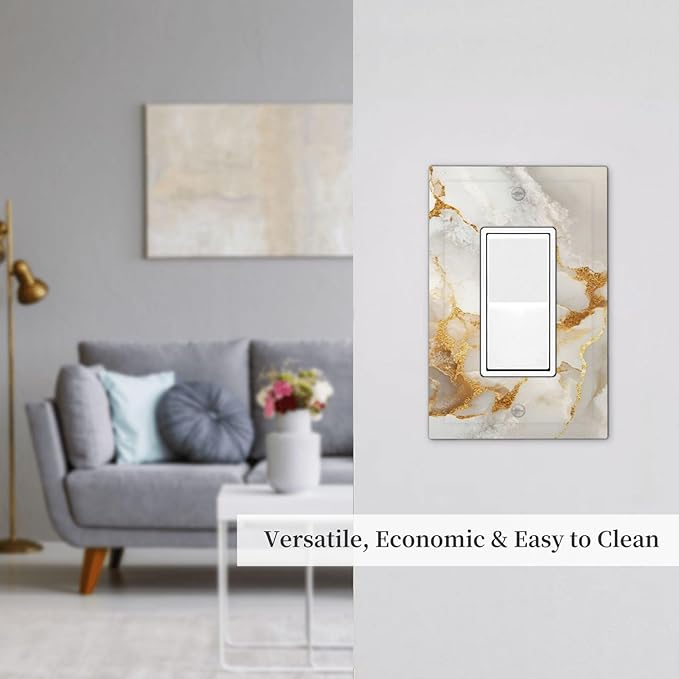 Gold Marble Crack Simple Abstract Print Decorative Outlet Covers 1 Gang Single Rocker Light Switch Cover Plate Wall Plates GFCI Faceplate for Bathroom Kitchen Home Decor