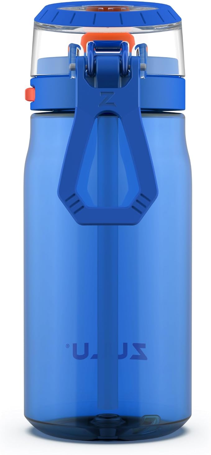 Zulu Kids Flex 16oz Tritan Plastic Water Bottle with Silicone Spout, Leak-Proof Locking Flip Lid and Soft Touch Carry Loop for School Backpack, Lunchbox, and Outdoor Sports, Blue