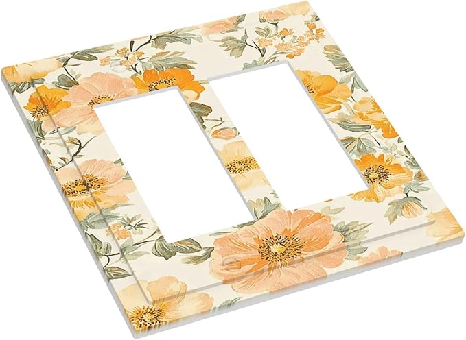 Decorative Outlet Covers Vintage Floral Pastel Flower Pattern 2 Gang Double Rocker Light Switch Cover Plate Electrical Switch Plate Cover Decorate GFCI Wall Plate for Bedroom Cabin Decor
