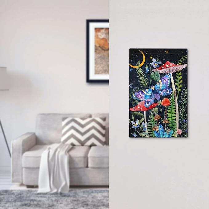 1-Gang No Device Decorative Blank Receptacle Wall Plate Gothic Moth Floral Mushroom Starry Moon Phase Night Butterfly Boho Light Switch Mid Size Electrical Face Plate Cover for Unused Outlets/Switches