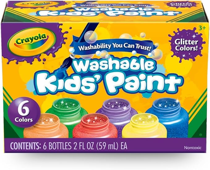 Crayola Washable Kids Paint Set (12ct), School Supplies, Classic and Glitter Paint for Kids, Classroom Arts & Crafts, Toddler Painting Kit, Gifts, Ages 3+ [Amazon Exclusive]