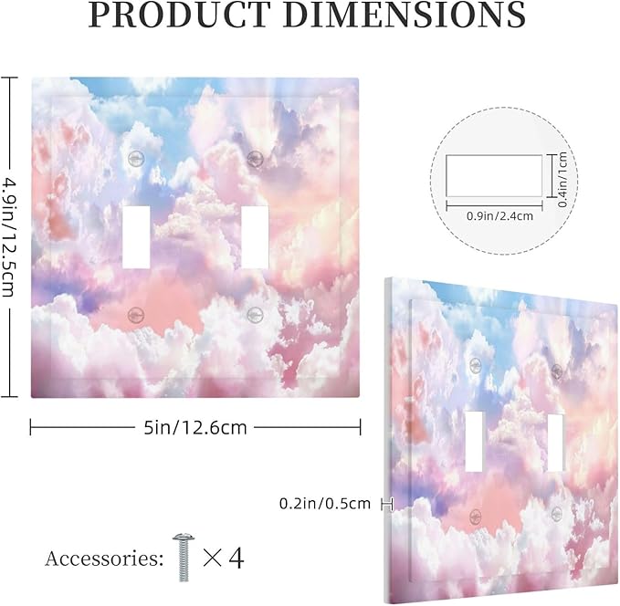 Colorful Abstract Clouds 2 Gang Light Switch Cover Plate Double Toggle Wall Plate Decorative Outlet Cover Electrical Faceplate Switchplate for Bedroom Bathroom Kitchen Decor