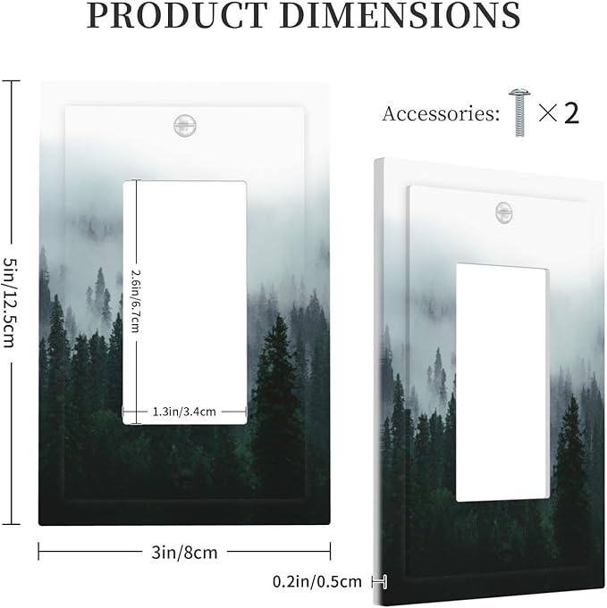 Forest Pine Forest Foggy Mountain Natural Scenery Decorative Outlet Covers 1 Gang Single Rocker Light Switch Cover Plate Wall Plates GFCI Faceplate for Bed Room Living Room Decor