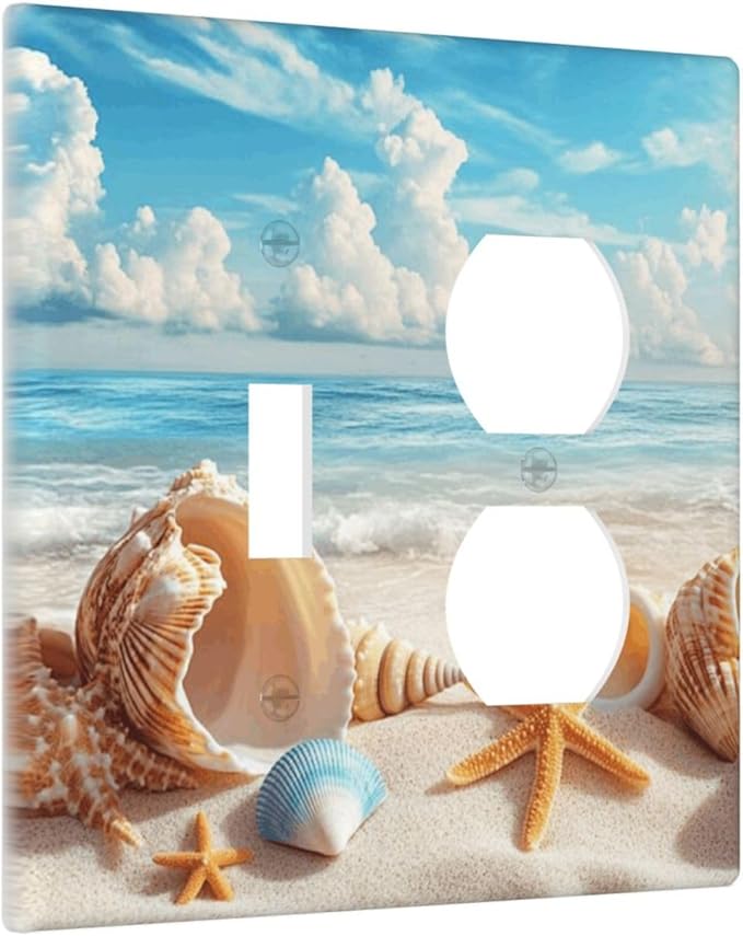 Beach Coastal Seashore Sea Starfish Shell Sand Wallplates 1 Toggle 1 Duplex Switch Plate Electrical GFCI Faceplate Decorative Light Switch Covers for Bathroom Home Decor