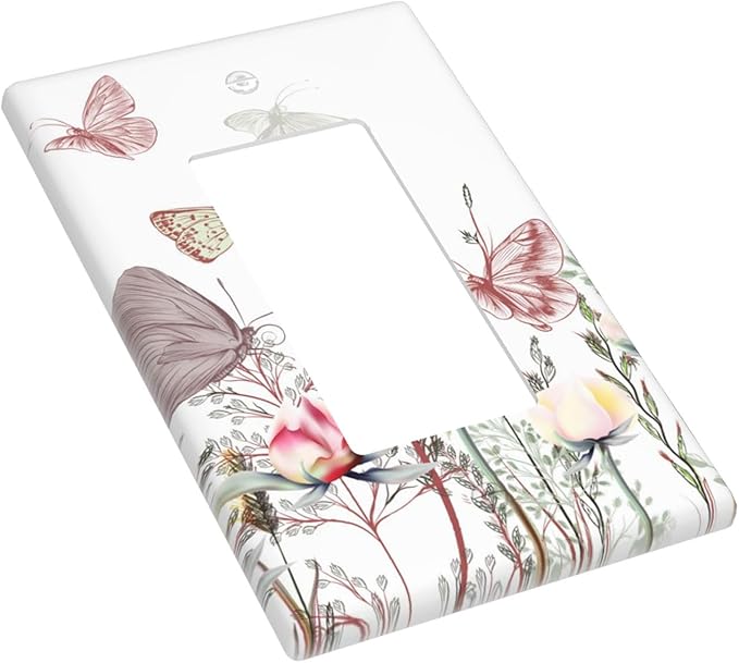 Wildflower Butterfly 1-Gang Rocker Wall Plate, Pink Floral Vintage Switch Plate for Home, Living Room, Bedroom & Sunroom