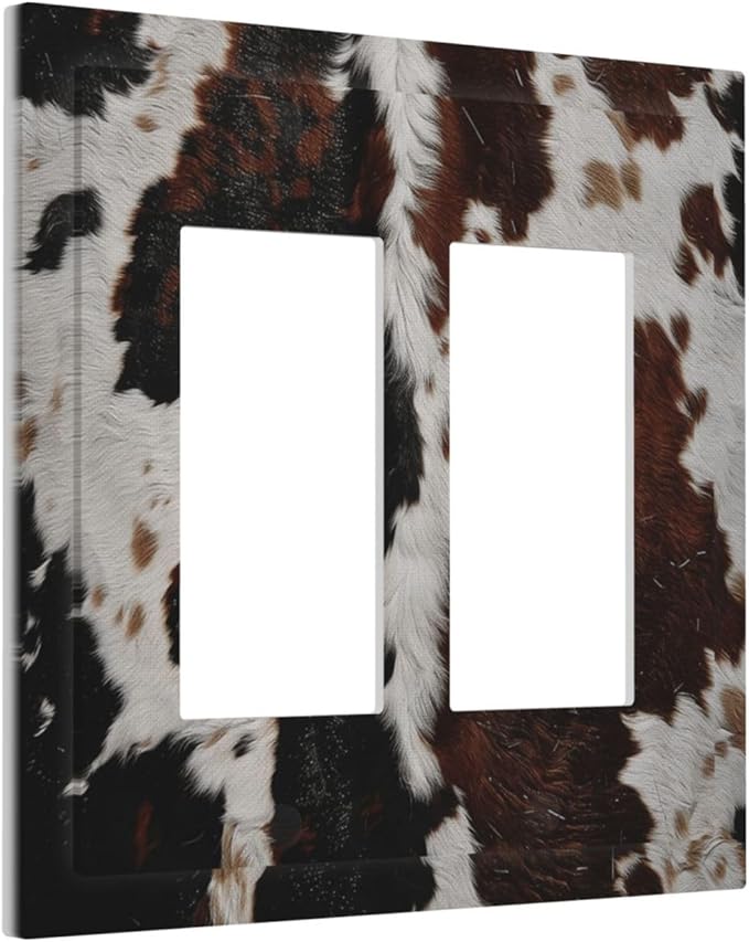 Cowhide Print Abstract Animal Fur Rustic Decorative Outlet Covers 2 Gang Double GFCI Rocker Electrical Wall Panels Light Switch Cover Plate for Farmhouse Home Decor
