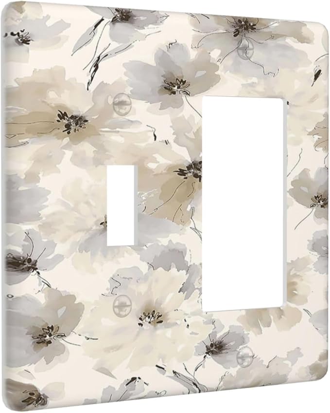 Outlet Covers Beige Flower Watercolor Flower 1 Toggle 1 Rocker Combo Light Switch Cover Plate Decorative Switch Plate Covers Electrical Wall Plate for Bedroom Home Decor