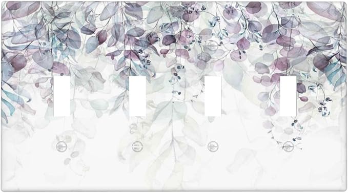 Hazy Leaves Ivy Nature Plants Eucalyptus Leave Light Switch Covers Quad Toggle Electrical Faceplate 4 Gang Wall Plate Decorative Switch Plates Cover for Bedroom Home Decor