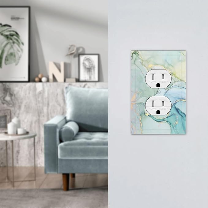 Outlet Covers Teal Gold Marbling Turquoise 1 Gang Duplex Wall Plate Decorative Switch Plates Electrical Receptacle Faceplate Light Switch Cover for Bathroom living Room Decor