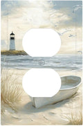 Sea Beach 1 Gang Electrical Duplex Outlet Covers Light Switch Cover Old Ship Reed Lighthouse Seascape Receptacle Wall Plate Decorative Faceplate for Country Bedroom Kitchen Living Room Decor
